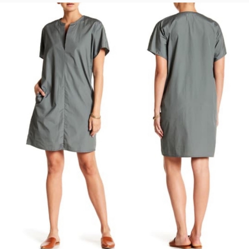 Vince Cotton Popover Dress Green Gray Size XS